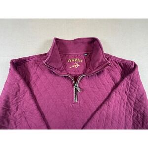 Orvis Quilted Pullover Sweater 1/4 Zip Burgundy Long Sleeve Mens‎ Large Casual